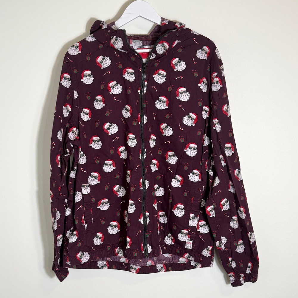 Men’s Cool Santa Print Zip-up Jacket - Maroon, Size XL